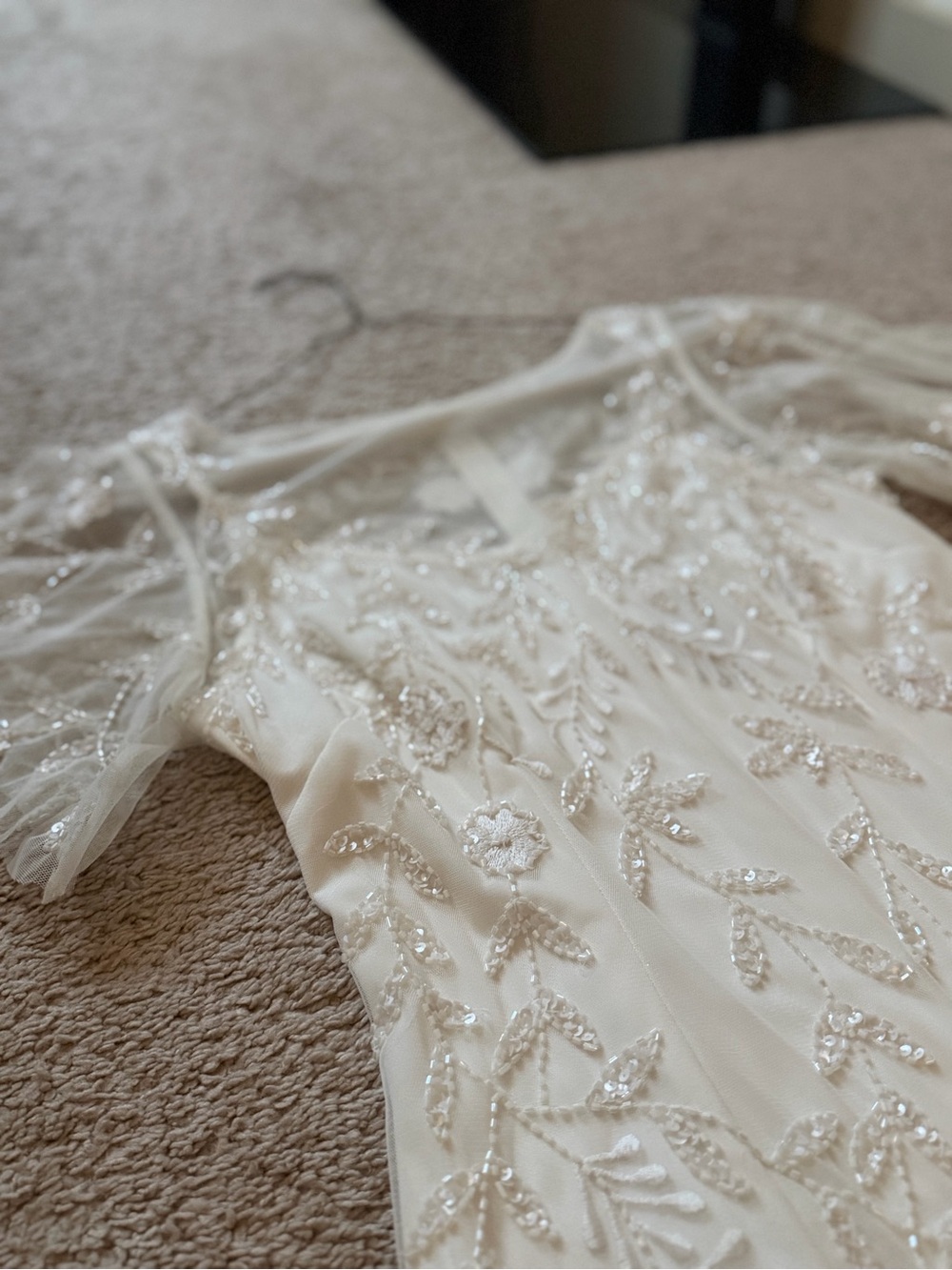 Adrianna Papell Ivory Beaded Floral Mesh Wedding Dress